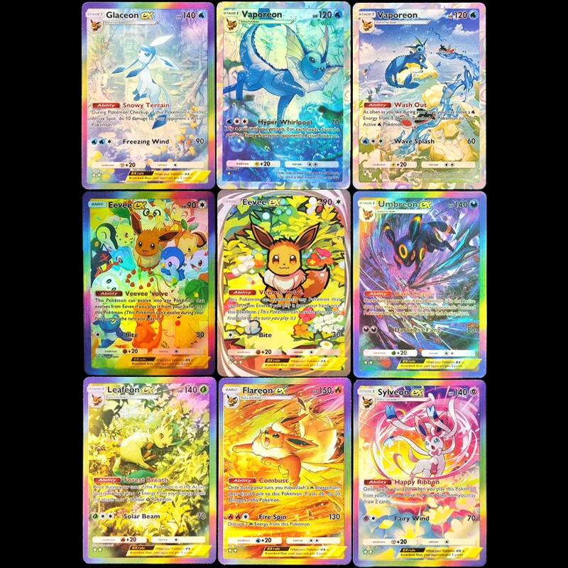 DIY PKM TCG Pocket Englische Flash-Karten Eevee Grove Sylveon Umbreon Vaporeon Flareon Glaceon Leafeon Jolteon Ex App Spielkarten