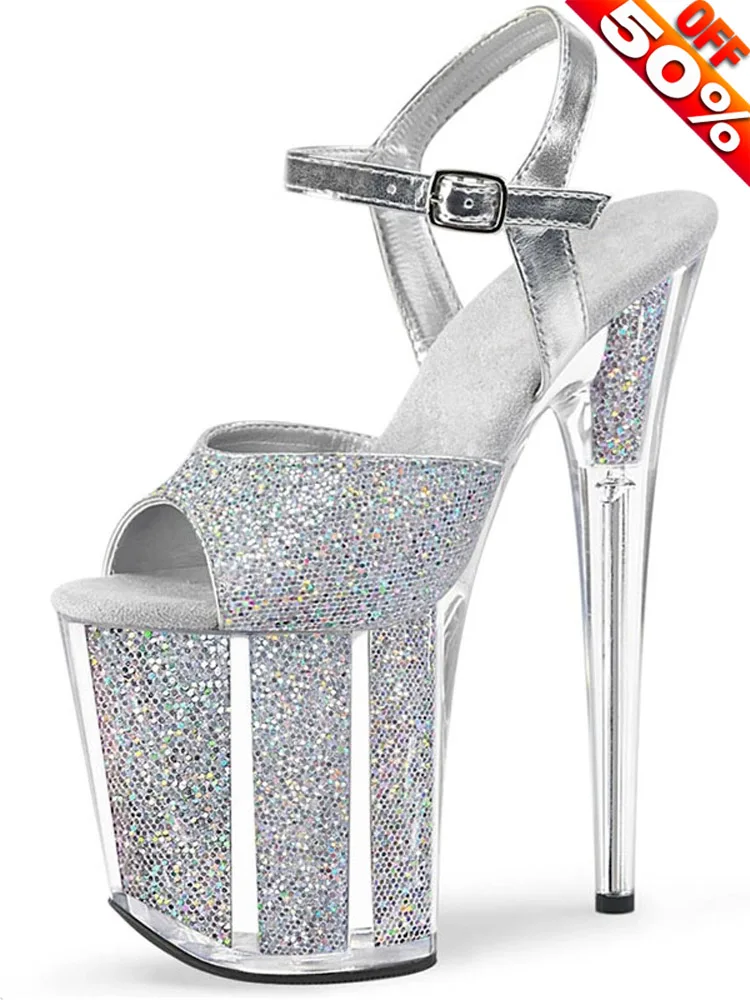 

Exotic 8inch Striptease sandals Platform gradual change Gothic 20CM Bling Sequin Pole Dance Shoes Sexy Fetish Stripper wedding