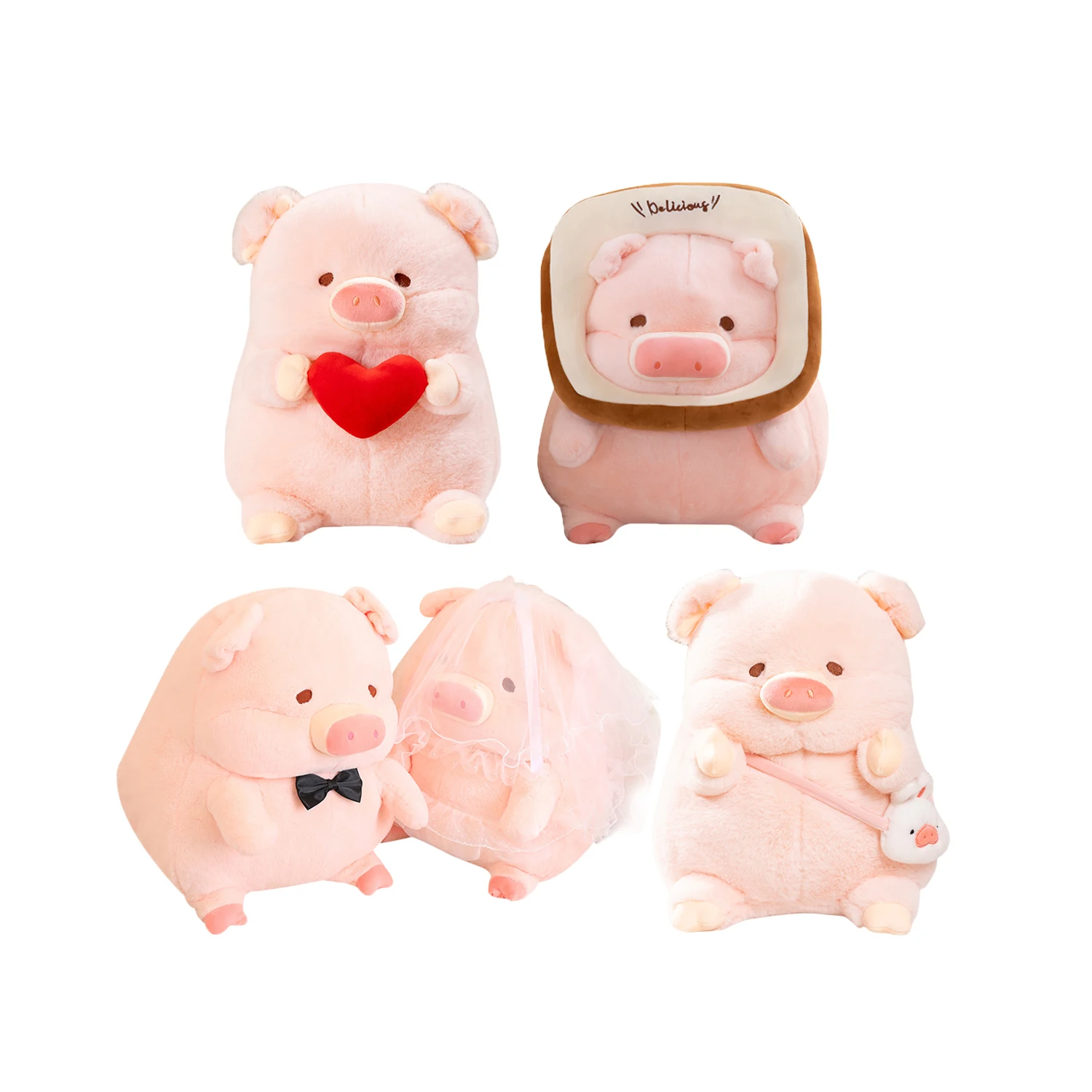 Kawaii Anime Lulu Pig Bread Plush Toy Stuffed Wedding Bridal Pig Dolls Pink Angel Pig With Wings Cute Pig With Rabbit Coin Purse