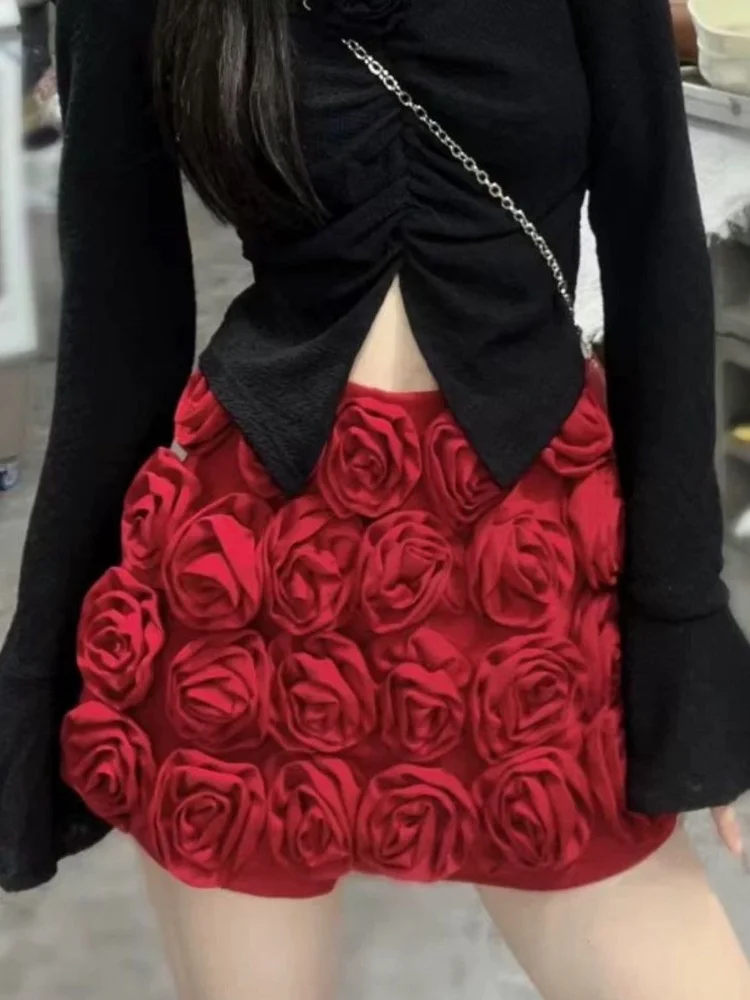 SMTHMA High-End Newest Fashion Designer Short Women's 3D Rose Flower Decoration Mini Runway Short