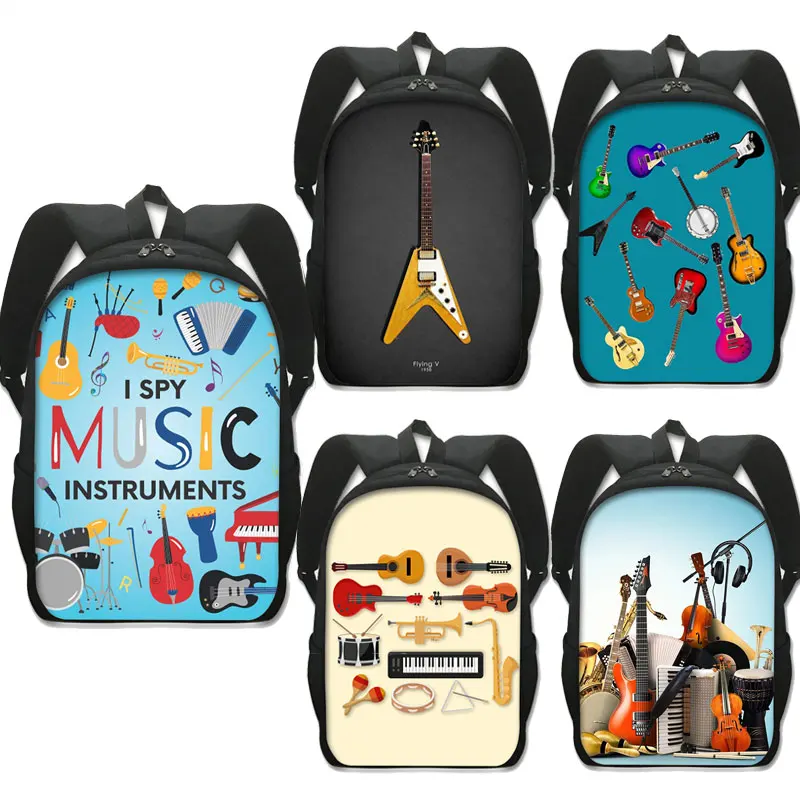 

16 Inches Electronic Organ Drum Kit Electric Guitar Print Backpack Fashion Jazz Schoolbags Hip Hop Laptop Rucksack Bookbags Gift