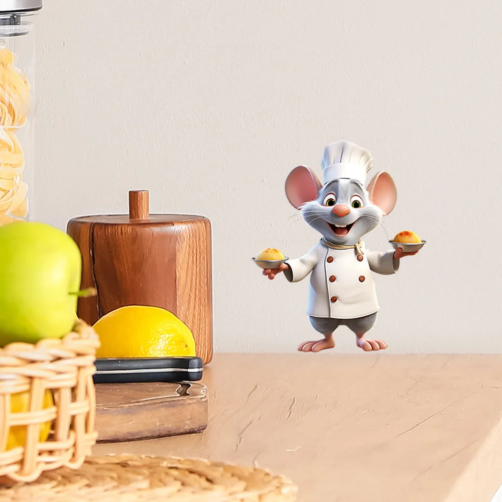 Creative Cartoon Chef Mouse Wall Decals, Removable Rat Cook Stickers for Kitchen Bakery Restaurant Home Decor
