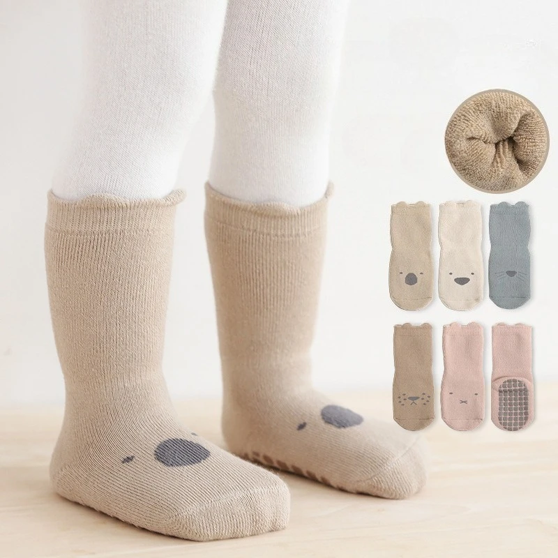 

2025 Autumn Winter Newborn Socks for Boys Girls Thicken Warm Terry Long Socks Cute Cartoon Baby Kids Non-slip Cotton Floor Socks