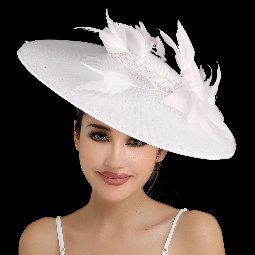40cm Wedding Fascinator Hat for Women Big Size Elastic Net Headwear Ladies Cocktail Church Party Hair Accessory