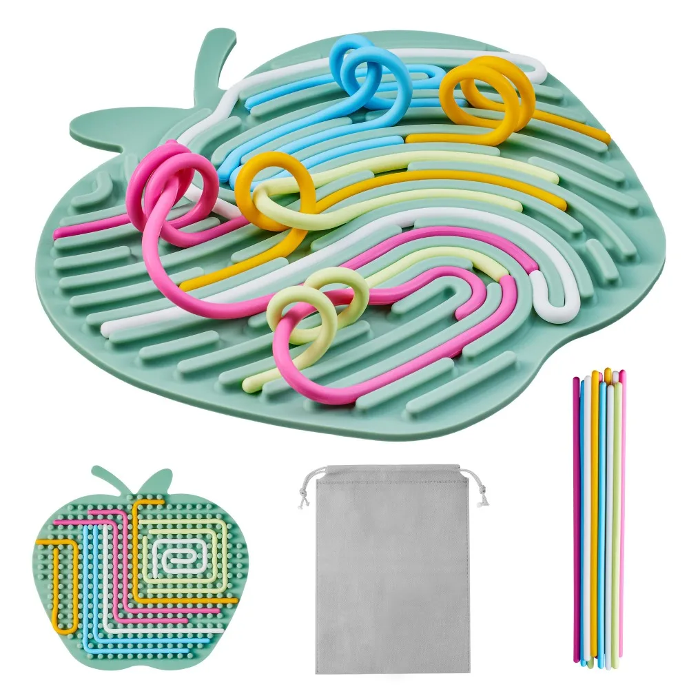 

Apple Shape Sensory Activity Board Duble Sided Design with Travel Bag & 12 Strings Sensory Toys Anti-stress Silicone Fidget Toys