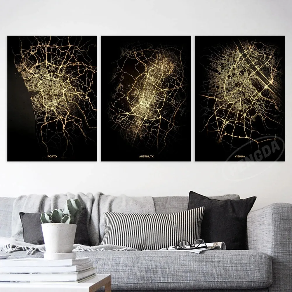 Home Decor Modern Canvas World Beijing Pictures Route Prints Paintings Vienna City Map Poster Wall Artwork Modular Living Room