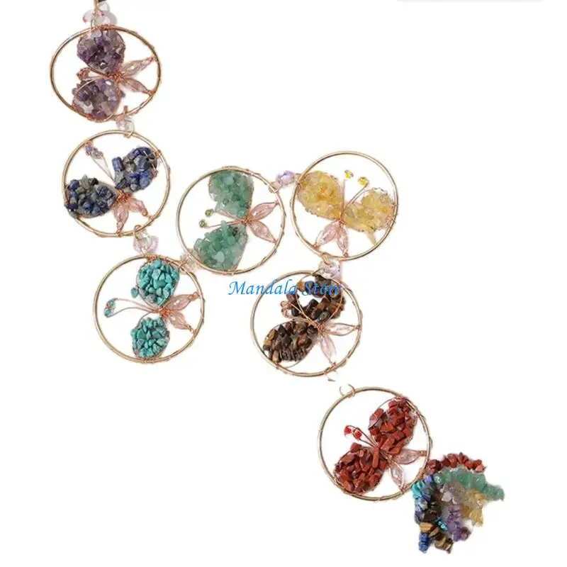 

U2JC Natural Crystal Stone Butterfly Ornament, MultiColored Hanging Decoration for Room and Vehicles