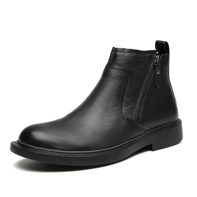 

British Style Black Chelsea Boots for Men Autumn Winter New Designer Leather Boots Male Fashion Casual Zipper Shoes Man