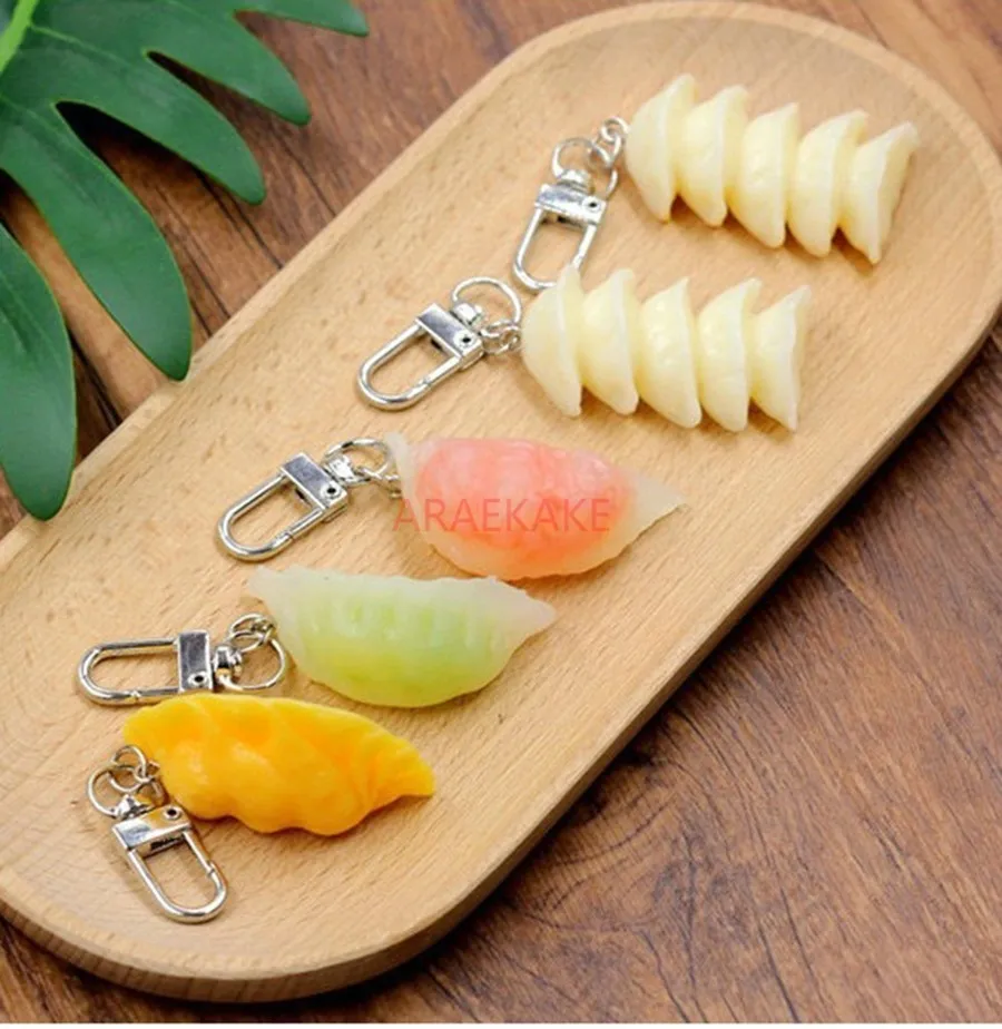 1pcs Simulation package pendant food dumpling egg dumpling fried dumpling small Wonton key ring chain model gift