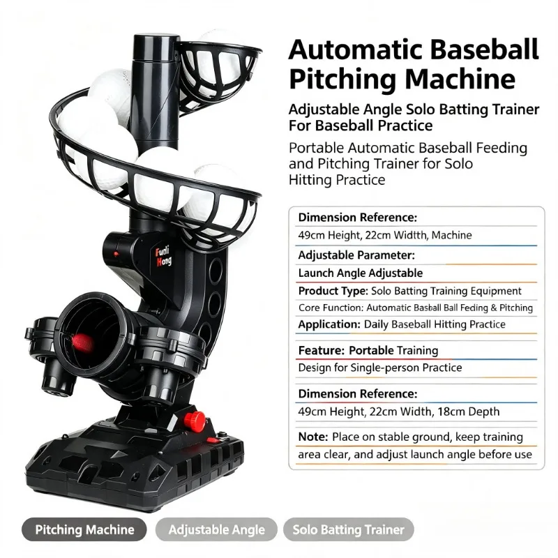 Automatic Baseball Pitching Machine, Adjustable Angle, Solo Batting Trainer