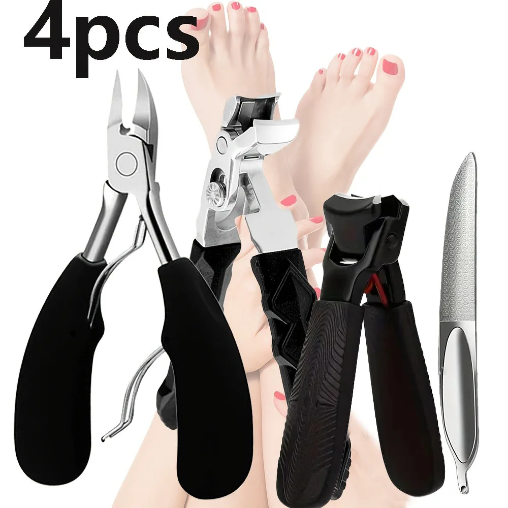 1/4pcs Professional Toenail Clipper Set - Stainless Steel, Wide Jaw, Splash-Proof & Easy to Clean - Perfect for Thick Nails, Men
