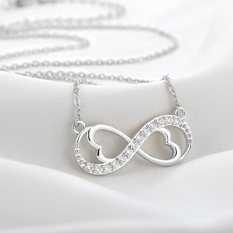 Huitan Heart Infinity Design Women Pendant Necklace Inlaid Bright CZ Aesthetic Wedding Accessories Party Elegant Female Jewelry