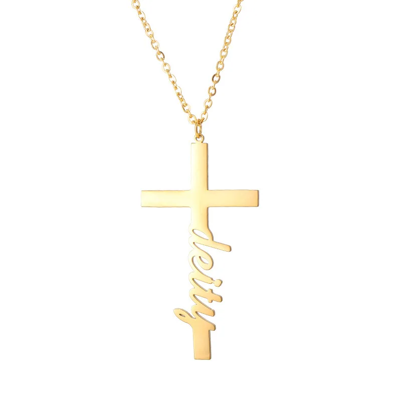 Customized Stainless Steel Name Letter Necklace Personalized Creative Cross DIY Name Pendant Necklace Valentine's Day Gift