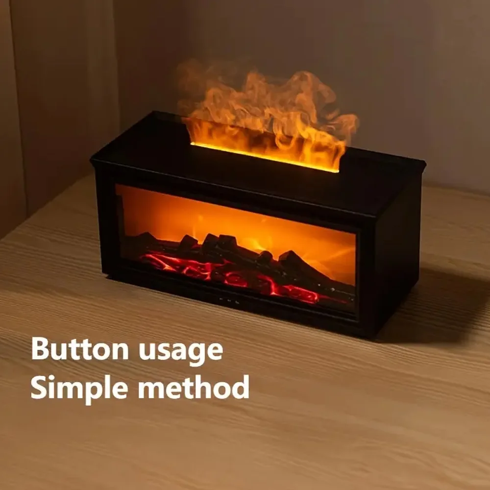 Fireplace Flame Effect Humidifier 300ml Multi Function 7 Color LED Lights Essential Oil Diffuser With Remote Control & 3 Oils