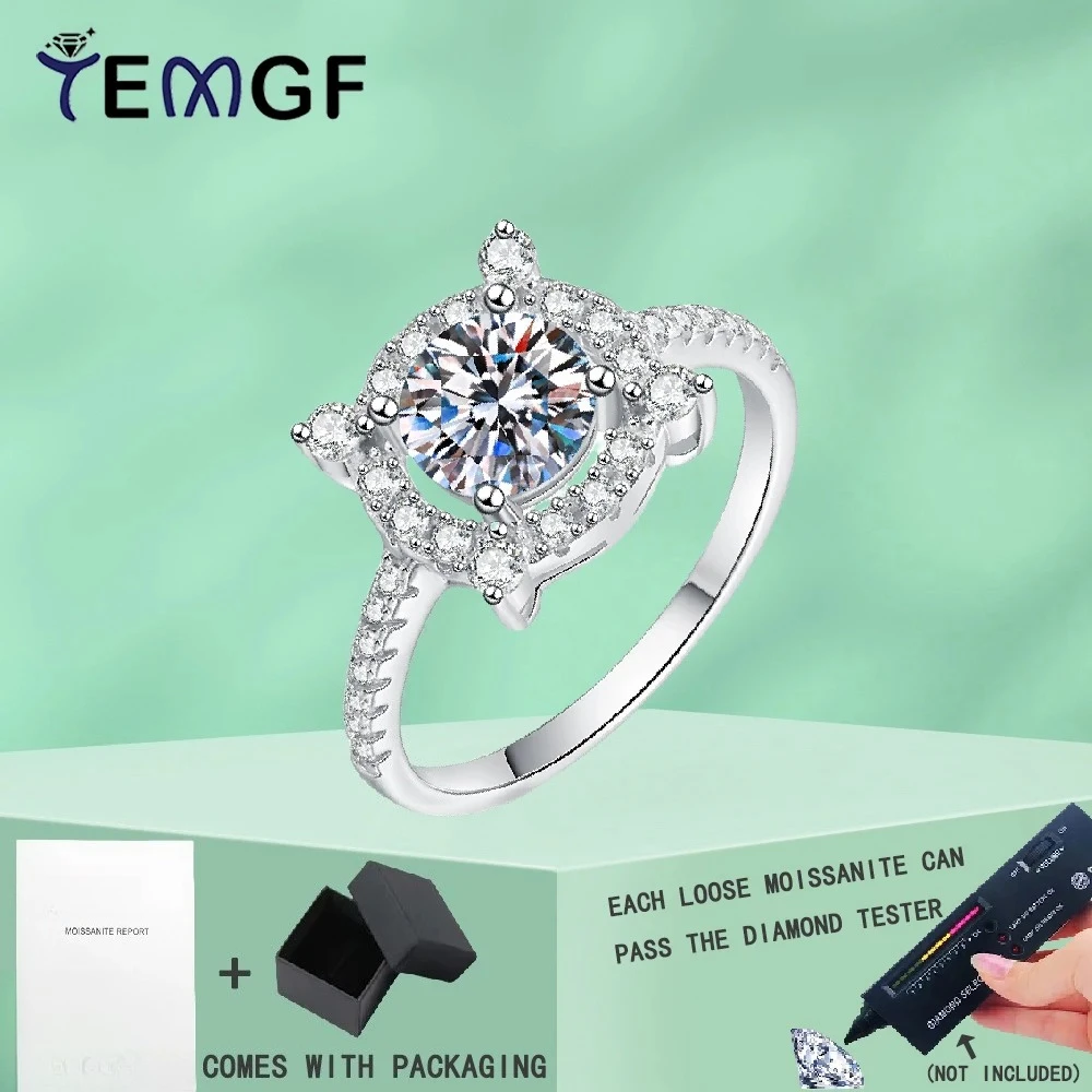 

TEMGF New Arrival S925 Sterling Silver Ring 6.5mm Moissanite/Zircon Inlay Sparkling Fine Jewelry for Women Party Fashion Item