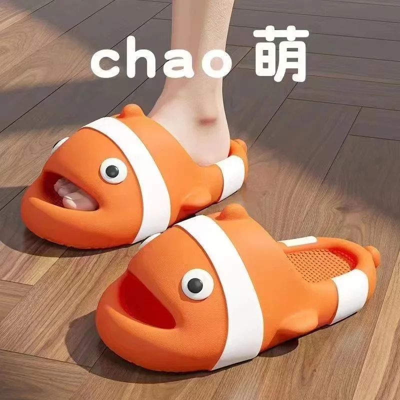 Funny Shoes Women Summer Home Bathroom Anti-Skid Couple Thick Soled Cute Little Fish Sandal Outdoor Man Beach Cartoon Slippers