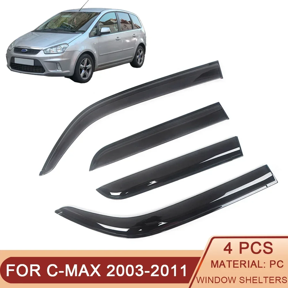 

For Ford C-MAX 03-11 Focus C-MAX 03-07 Black Tinted Car Side Window Visor Guard Vent Awnings Shelters Rain Guard Door Ventvisor