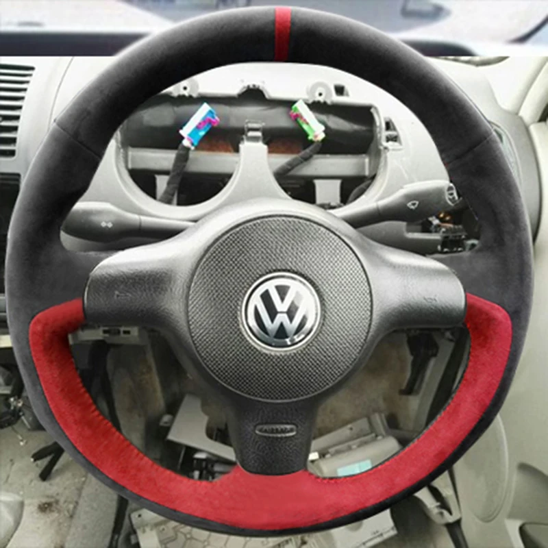 

Real Alcantara Braid On The Steering Wheel Cover For VW POLO 6N2 LUPO 2000 99A 2008 GOLF MK4 Hand-sewing Steering Wheel