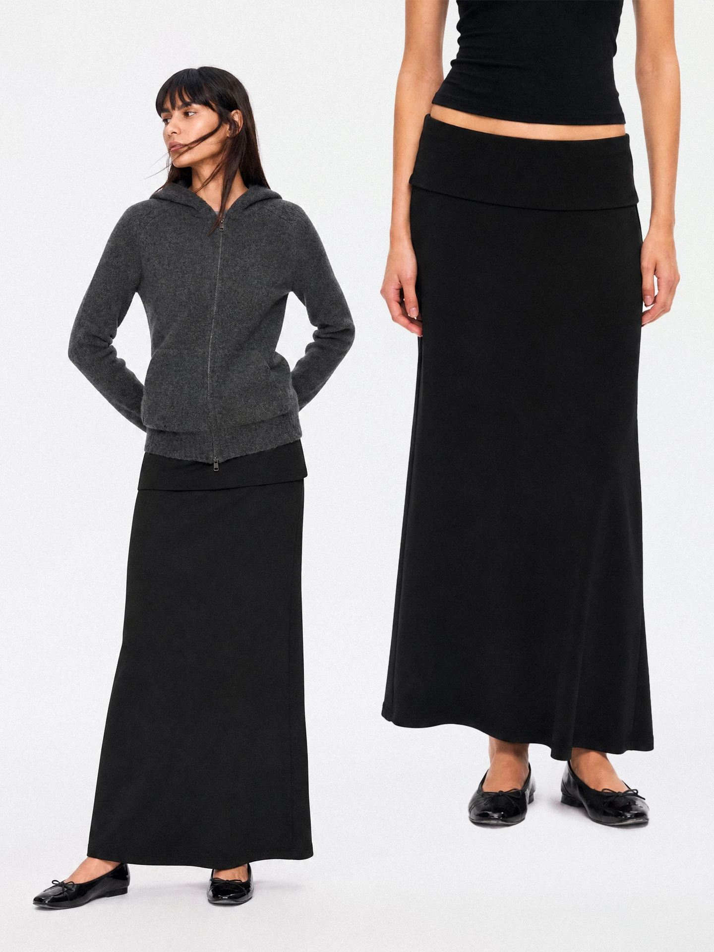 TDDP Knitted Fish Tail Half Skirt Women's Lazy Flip Waist Head Mid-Length Autumn New Style Skin-friendly Breathable Skirt