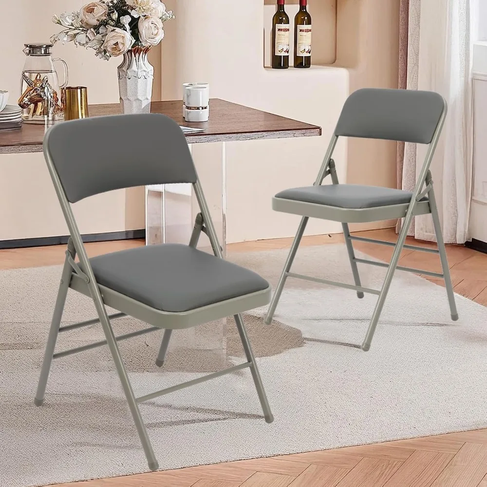 

6-Pack Grey Folding Chairs: PU Padded Cushion Seats, Portable & Stackable for Indoor/Outdoor Dining & Events​