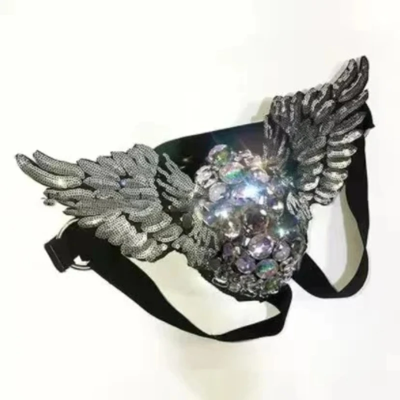 

Silver Sequin Wings Sexy Man Shorts Sequins Shoulder Ornament Cosplay Suit Dancer Stage Performance Show Props