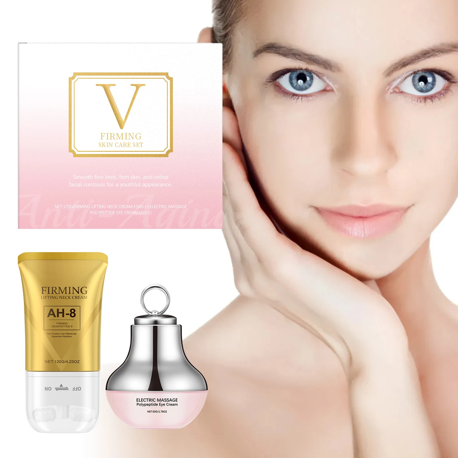 

AH-8 Firming Neck Cream Moisturizer Anti Aging Smoothing Wrinkles Electric Massage Polypeptide Eye Cream Eye & Neck Skincare Set