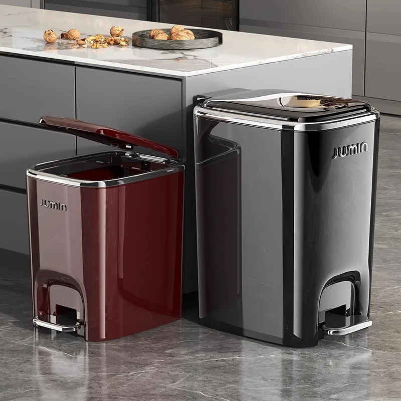 

Light Luxury High-end Waste Bins Bedroom Bathroom Kitchen Toilet Office Waste Bins with Lid Push-pedal Home Vuilnisbakken JTW