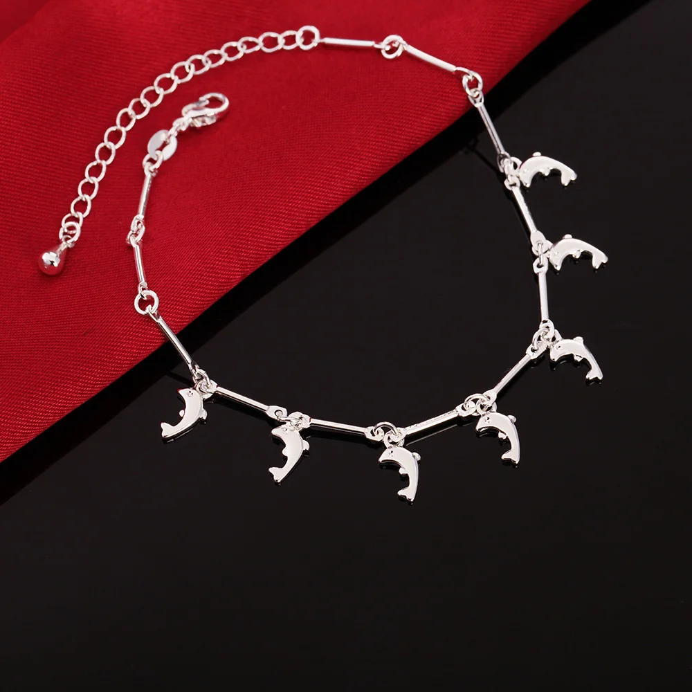 Korean Fashion 925 Sterling Silver Pretty Romantic Dolphin Chain Bracelets For Women Party Wedding Accessoriesgift Fine Jewelry