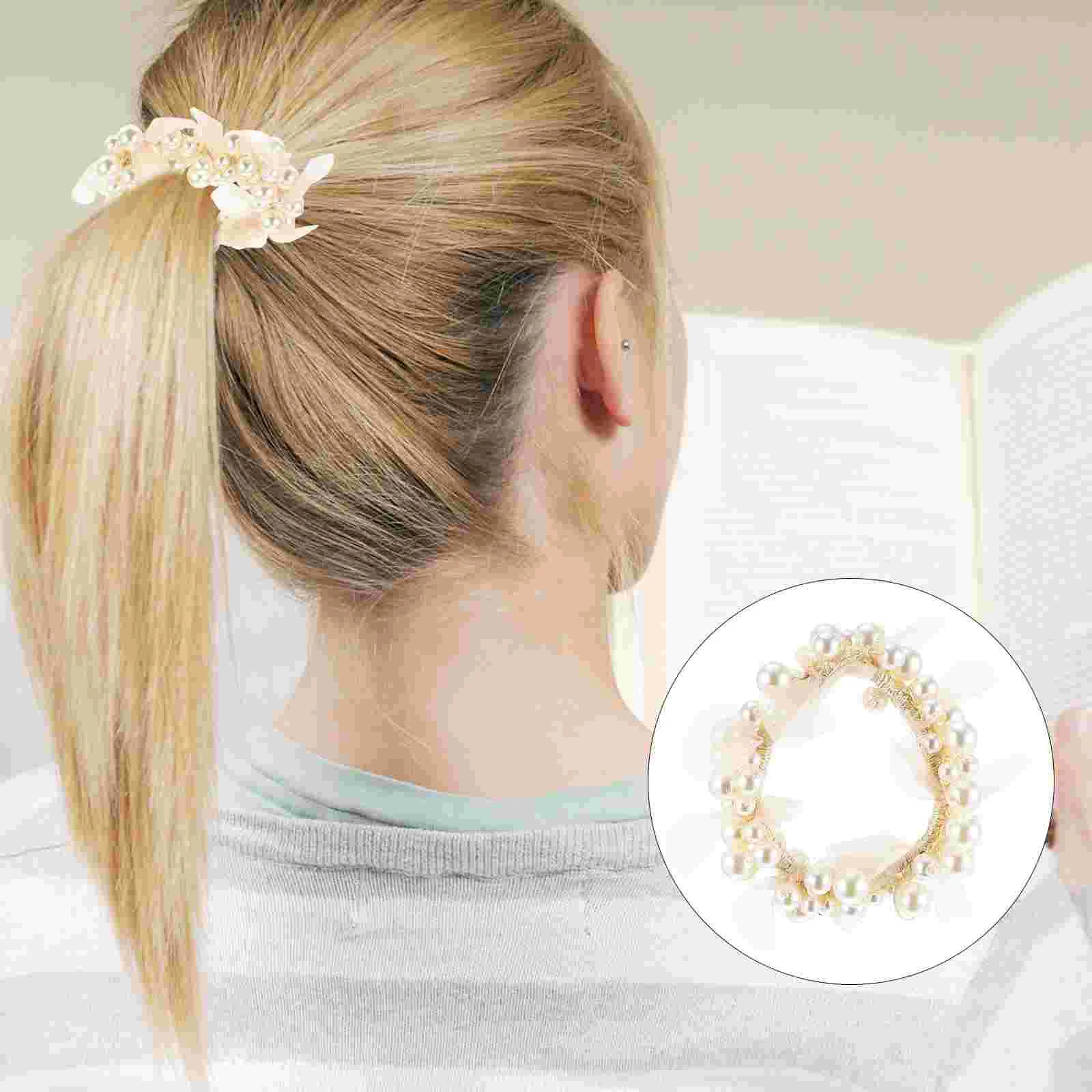 Vintage Hair Rope Miss Ribbons Bracelets Beads Man-made Pearl Elastics Ties Loop