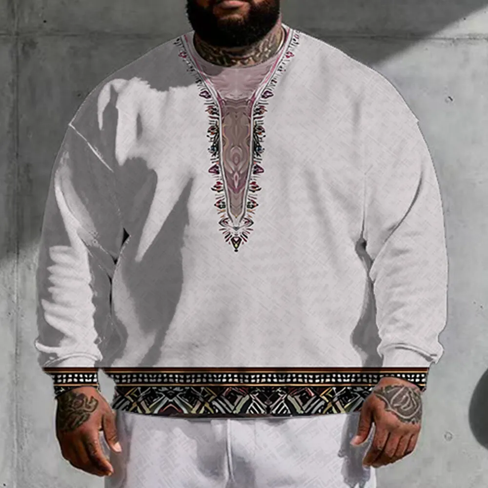 ชุดฮู้ดดี้ไซส์ใหญ่พิเศษ S-9XL พร้อมกลิ่นอายชาติพันธุ์ - ชุด 2 ชิ้น สไตล์ทันสมัยแบบพื้นเมือง วัสดุระบายอากาศ ลายชนเผ่าแบบย้อนยุค