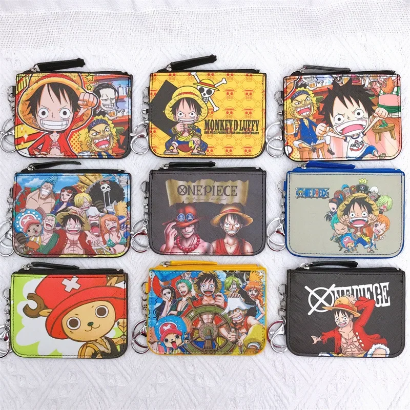 Anime One Piece Cartoon Bag Luffy Zoro Leather Card Holder Cute Coin Purse Monkey D Luffy PU Cartoon Anime Wallet Keychain Gifts