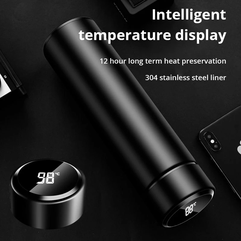 1pc 500ML Smart Insulation Stainless Steel Colorful Cup Mini Thermos Cup Water Bottle Led Digital Temperature Display Thermos