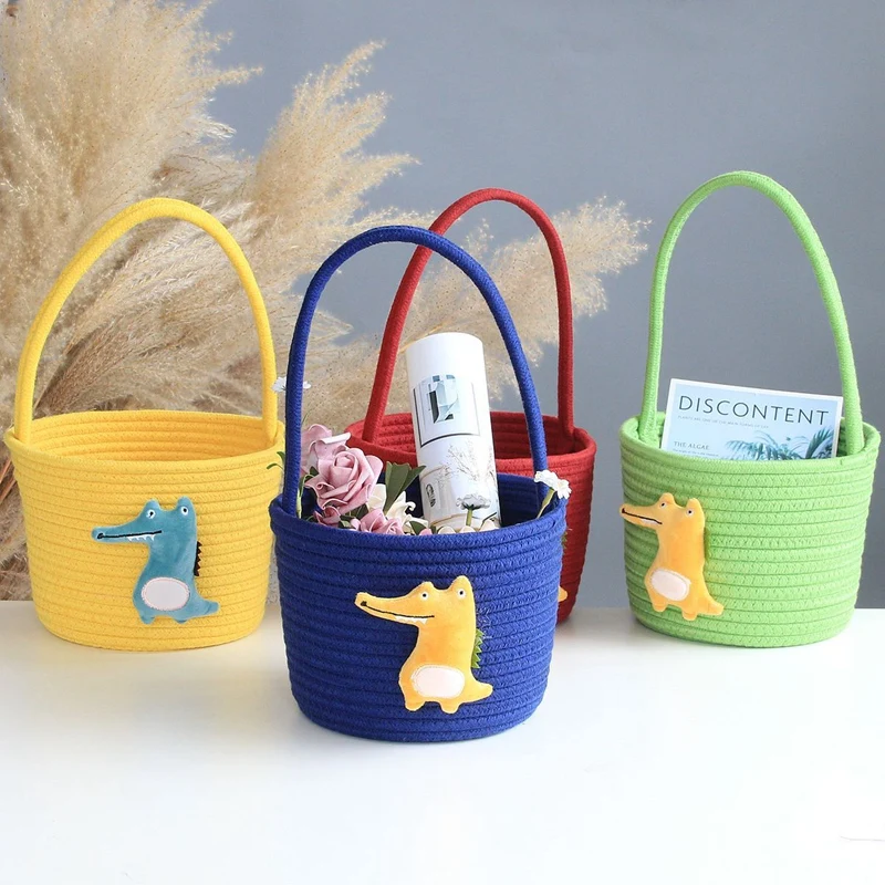 

Portable Laundry Baskets for Kids Toys, Desktop Organizer, Sundries Box, Cartoon Animals, Hand Woven Storage Basket