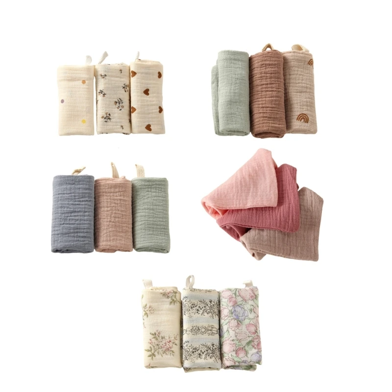 

L5YF 3pcs Baby Square Towel Soft & Breathable 4-layer Burp Cloth Small Handkerchief