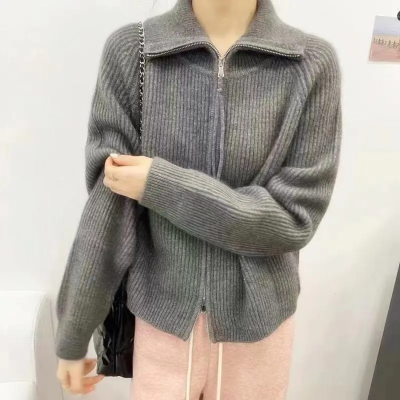 

Осень-зима, удобный теплый мягкий шерстяной вязаный кардиган, женские винтажные простые свободные толстые свитера, модные повседневные топы на молнии