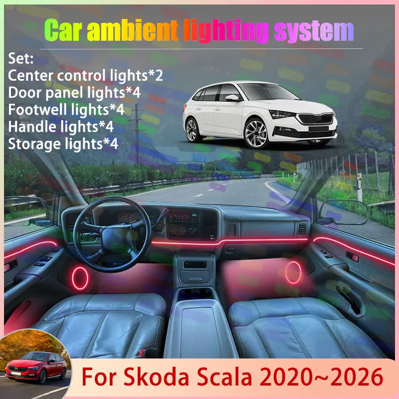 لسكودا سكالا 2020 ~ 2026 2021 2022 2023 2024 SE 2/18 في 1 سيارة مصباح لتهيئة الجو مصباح RGB الظل فرقة غاسل جو مجموعة