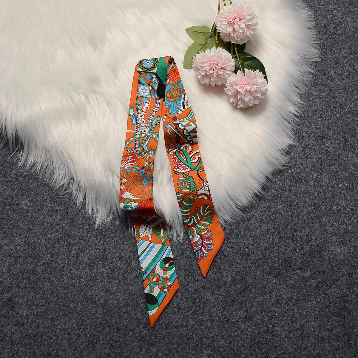 2022 New 100% Silk Scarf Women Luxury Natural Silk Slender Hair Band Bags Scarves Foulard Fashion Turban Headband