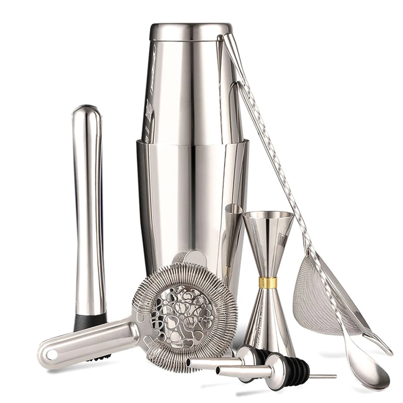 8Pcs/Set Cocktail Shaker Bar Set Stainless Steel Lounge Cup Boston Cup Shaker Cocktail Shaker