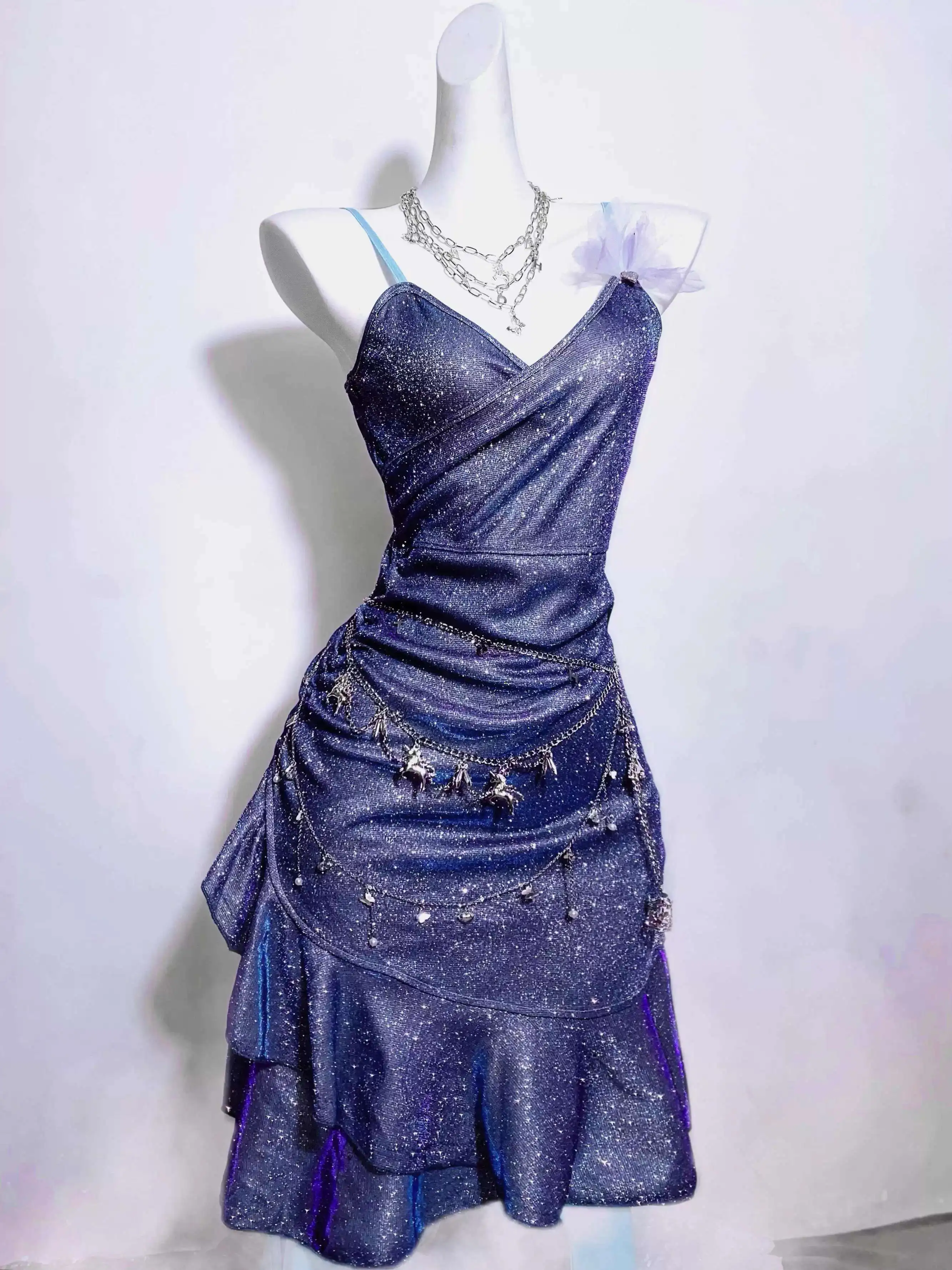 

Galaxy * TDH синее поляризованное фиолетовое платье принцессы Showa ручной работы, сексуальное облегающее платье русалки, сверкающее платье