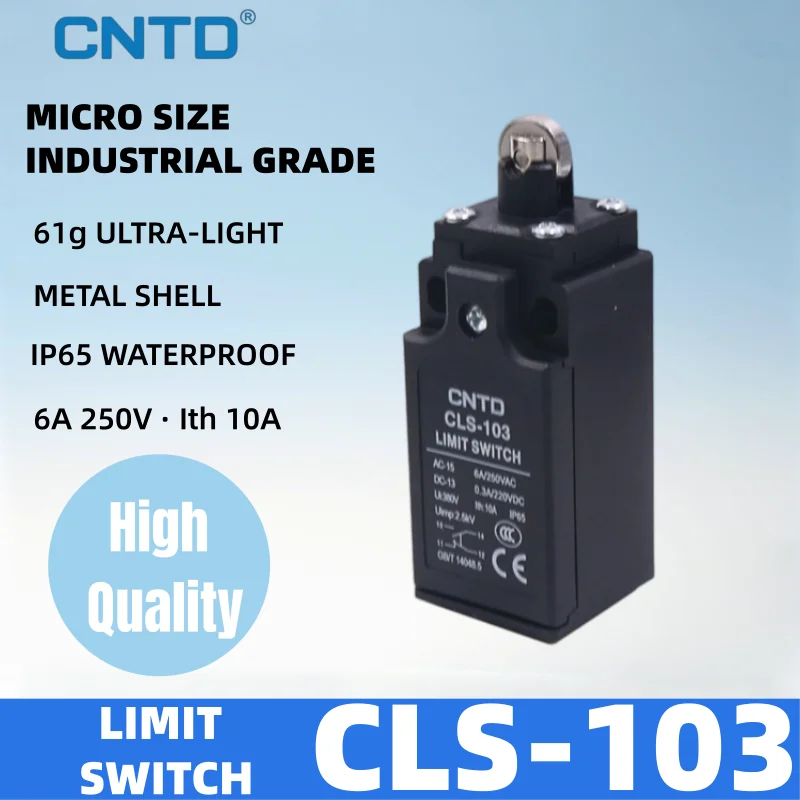 CNTD CLS-103 Roller Plunger Limit Switch IP65 Waterproof 1NO 1NC 10A 380V Metal Shell Mini 60g Double Spring Travel Switch