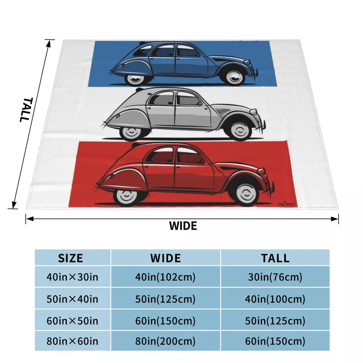 Citro?n 2CV red, white and blue Throw Blanket Soft Big Luxury Furry Multi-Purpose Blankets