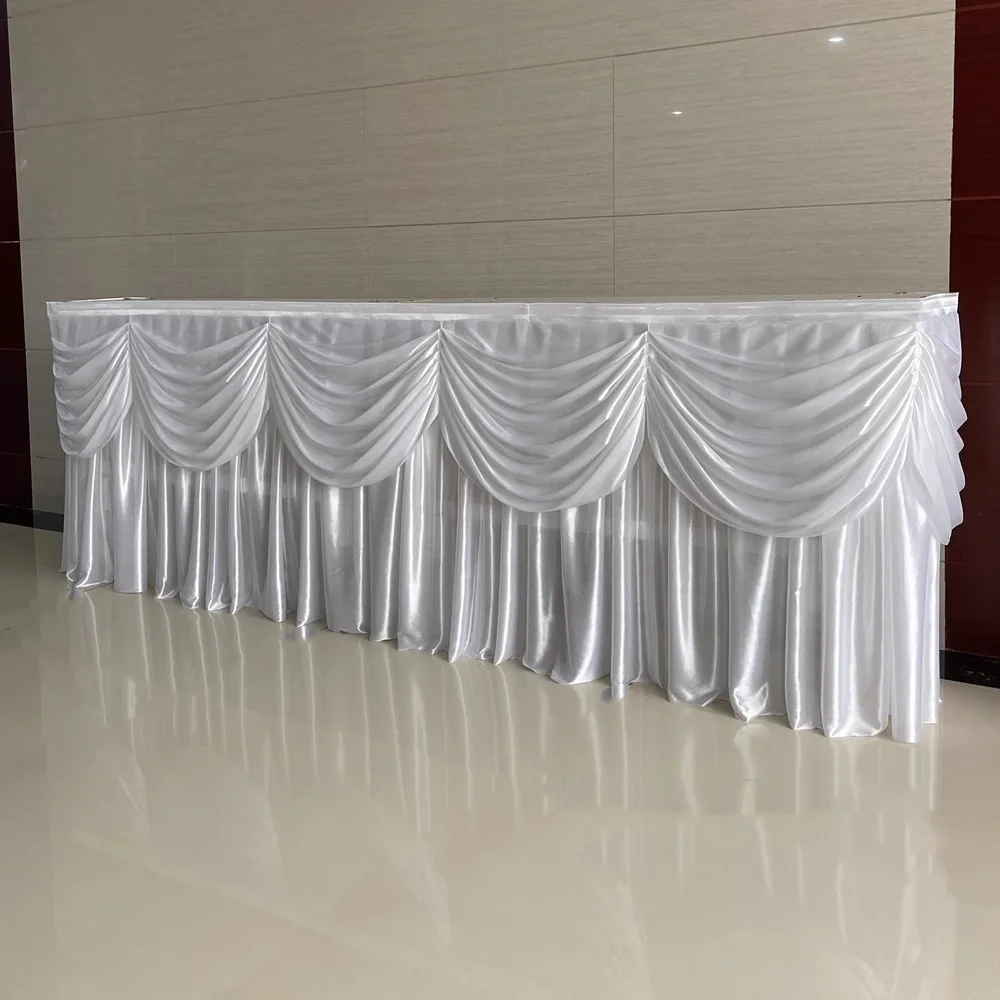 10FT Long  Ice Silk Table Skirting with Valances Transparent Ice Silk Fabric Table Skirting Wedding Party Event Decoration