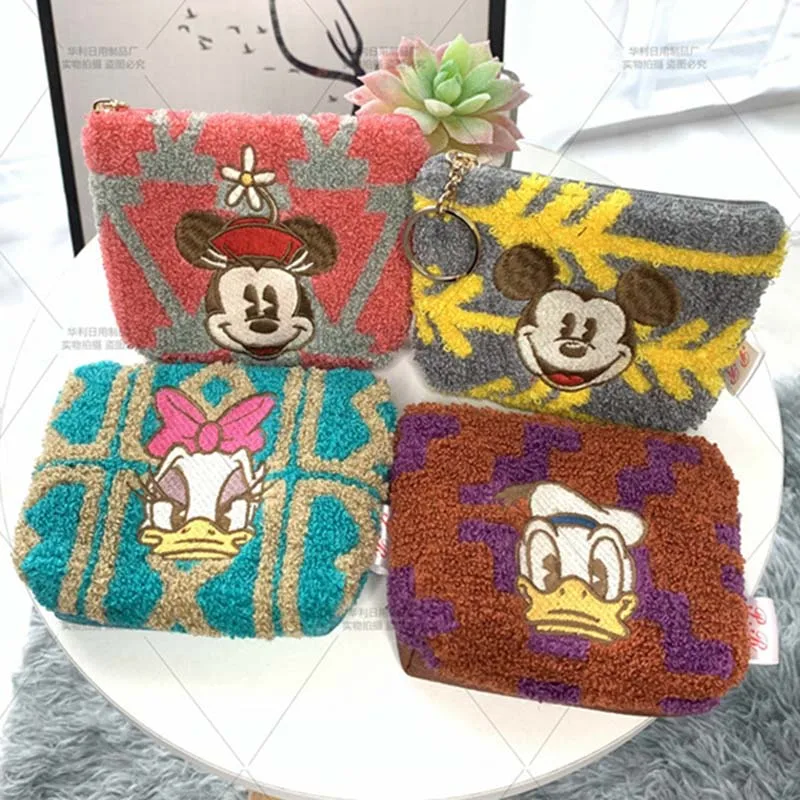 Fashion Mickey Minnie Children Plush & PU Cute Coin Purse Zipper Change Purse Mini Wallet Kids Girl Women For Gift With Keychain