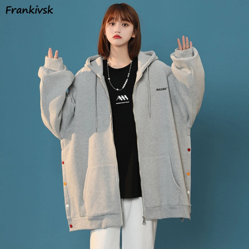 

Jackets Women Loose Streetwear Chic Solid Hooded Overcoats Japanese Style All-match Temperament Fashion Long Sleeve Autumn Daily