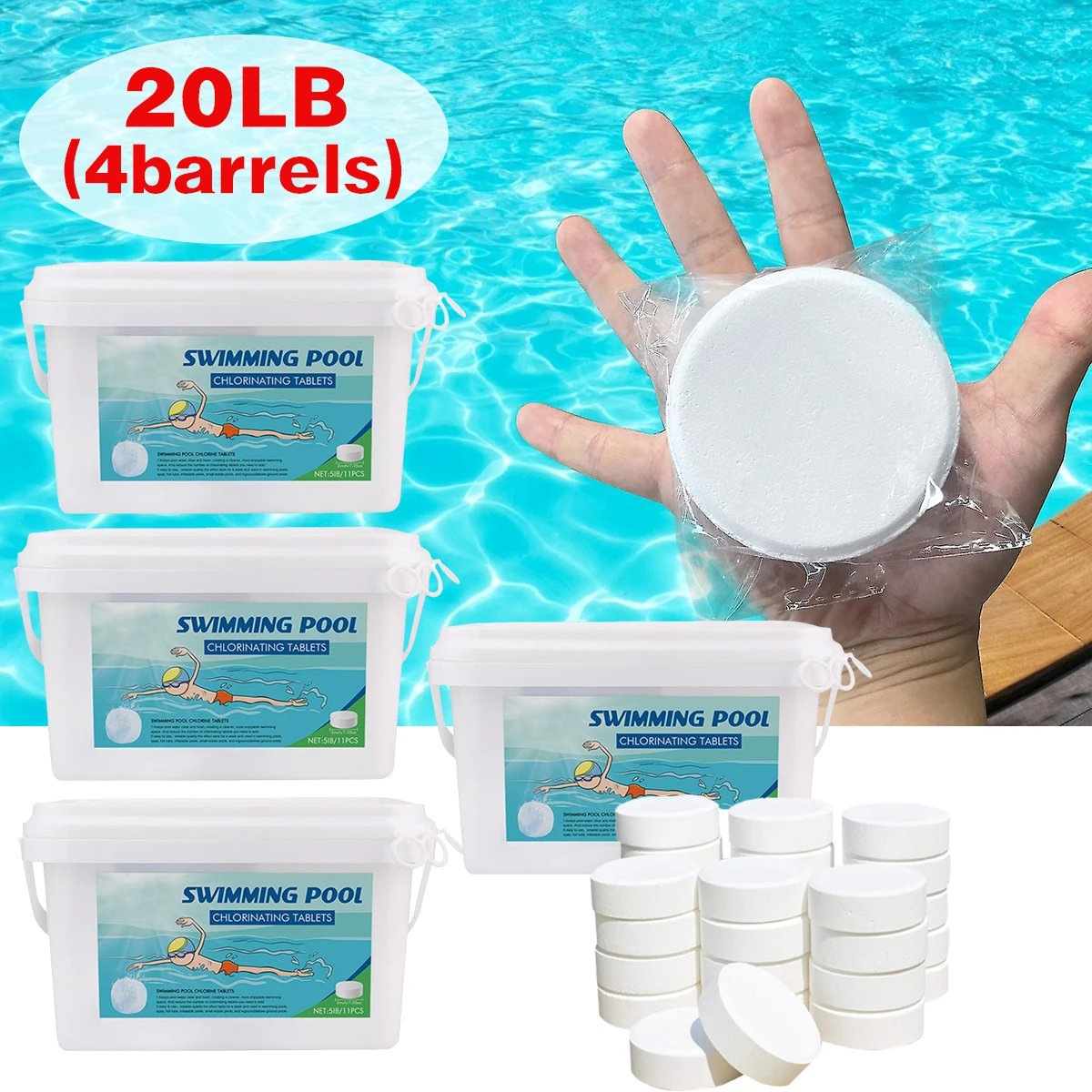 

20LB 3-inch Chlorine Tablets Advanced, Swimming Pool Chlorination Purification, Swimming Pool Care