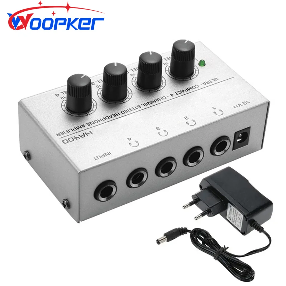 Woopker 4 Kanalen Mini Hoofdtelefoon Versterker HA400 Stereo Audio Versterker Met Power Adapter Oortelefoon Amp