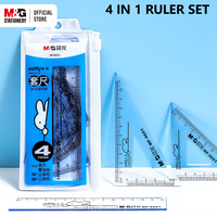 M&G Miffy Drawing Ruler Set 4pcs Measurement Ruler Triangular Ruler Protractor Exam Student Supplies Color Ramdom