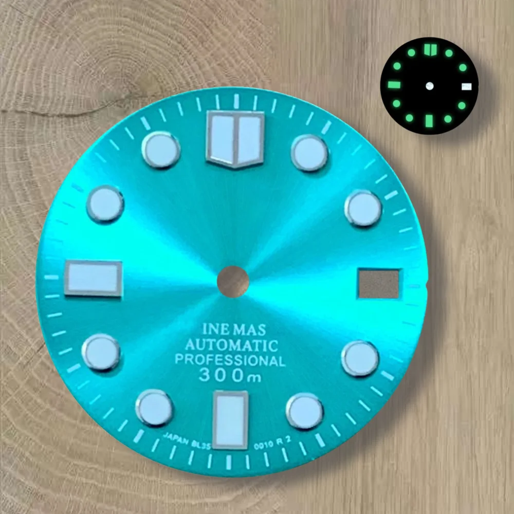 28.5 مللي متر S شعار Sunray الهاتفي SUB/SKX007 الهاتفي مناسبة لحركة NH35/NH36 3/3.8 الساعة تاج أخضر مضيء NH35 اكسسوارات