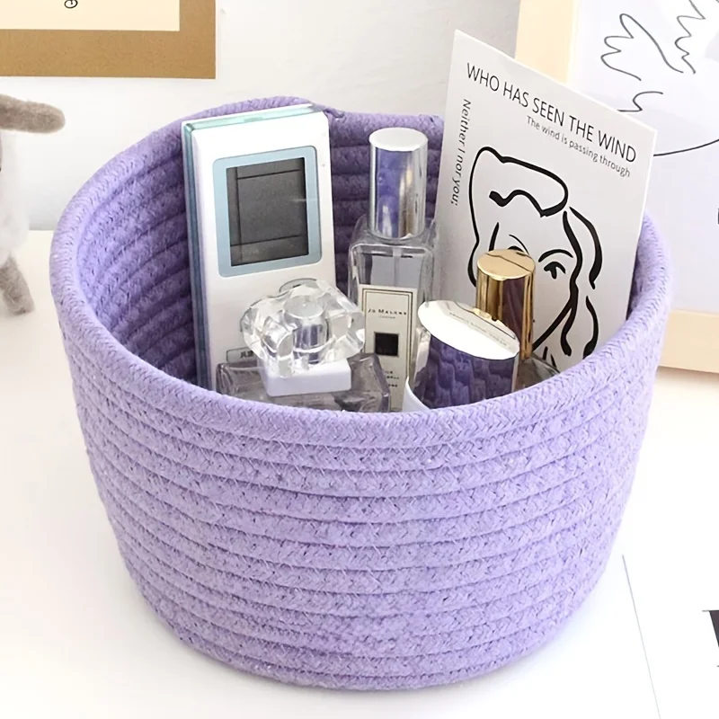 Cute Storage Baskets Desktop Sundries Storage Basket Cosmetics Snack Porch Hand-Woven Cotton Thread Basket Stylish Home Decor