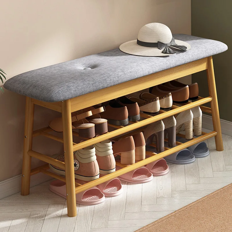 Shoe Rack Bench, Bamboo Entryway Bench, Simple Organizer with 2 Tier Storage Good Load Bearing for Hallway Living Room 출입구 벤치